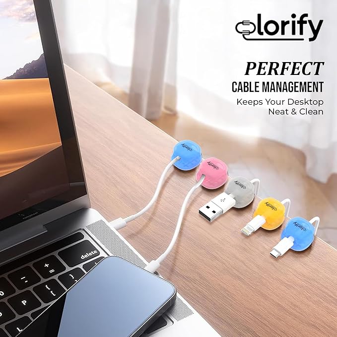 12 Pack Spring Cable Clips, Adhesive Cord Holders for Desk, Nightstand, Laptop, Phone Charging Clips & Car Cable Organizer for Home, Office & Charging Cord Management-(Multicolour)