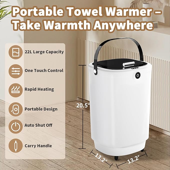 Towel Warmers for Bathroom Bucket，Luxury Large Spa Towel Hot Warmer Bucket Style-Hot Towels in 10 Minutes-Fits Up to Two 40"x70" Oversized Towels - Bathrobe, Towel, Blanket-Black