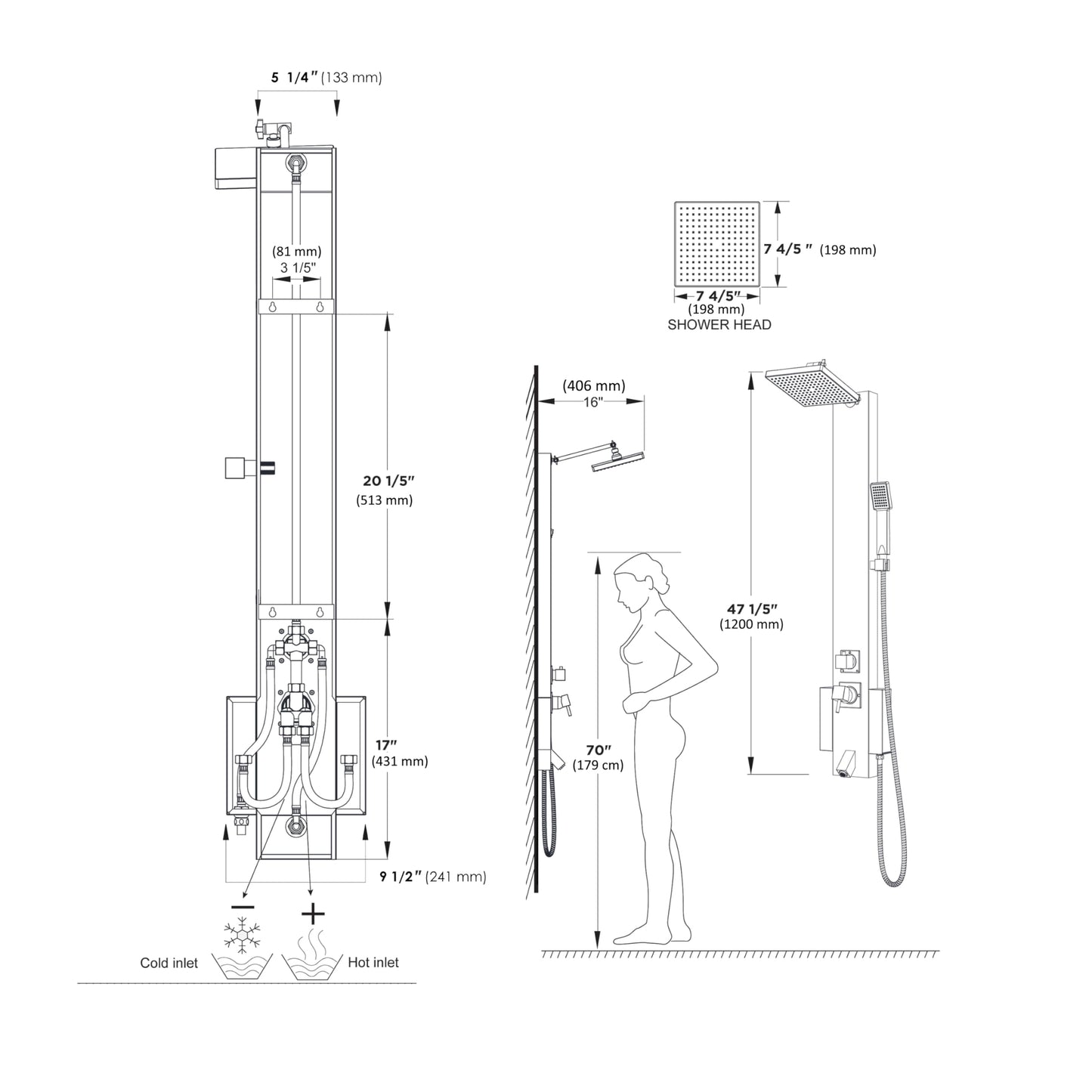 Blue Ocean 48" Stainless Steel SPS822A Shower Panel Tower with Rainfall Shower Head and Spout
