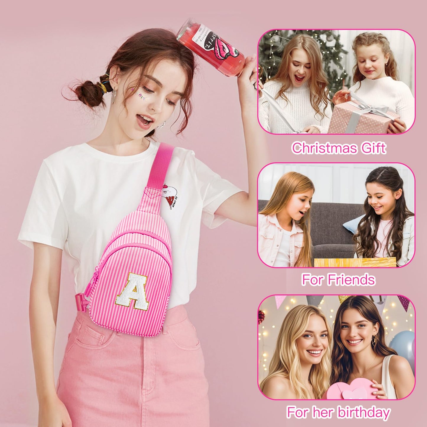 Viverte Gifts for 8 9 10 11 12 13 14 Year Old Girls Sling Bag Crossbody Bags Fanny Pack for Teen Girls Personalized Gifts for Women (Rose Red-A)