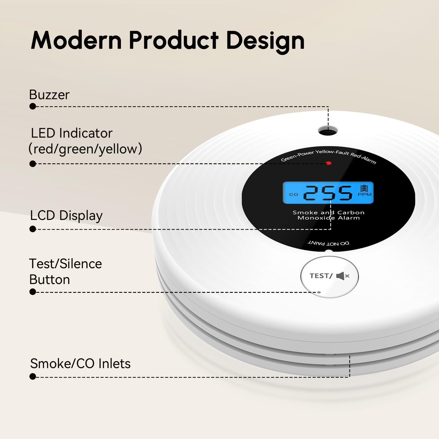 KARUOTOP Smoke Detector Carbon Monoxide Detector Combo 10 Year Battery, Ultra-Thin Smoke Alarm CO Detector with Real-Time LCD Display, Adhesive or Screw Installation