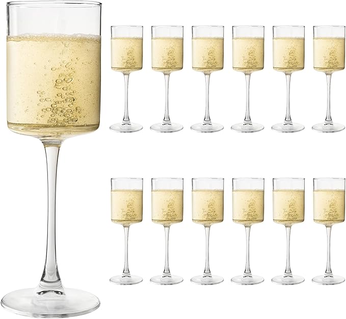 UMEIED 10 Oz Square Champagne Flute Glasses Set of 12, Long Stem Wine Glass for White & Red Wine, Gifts for Wedding Annive...