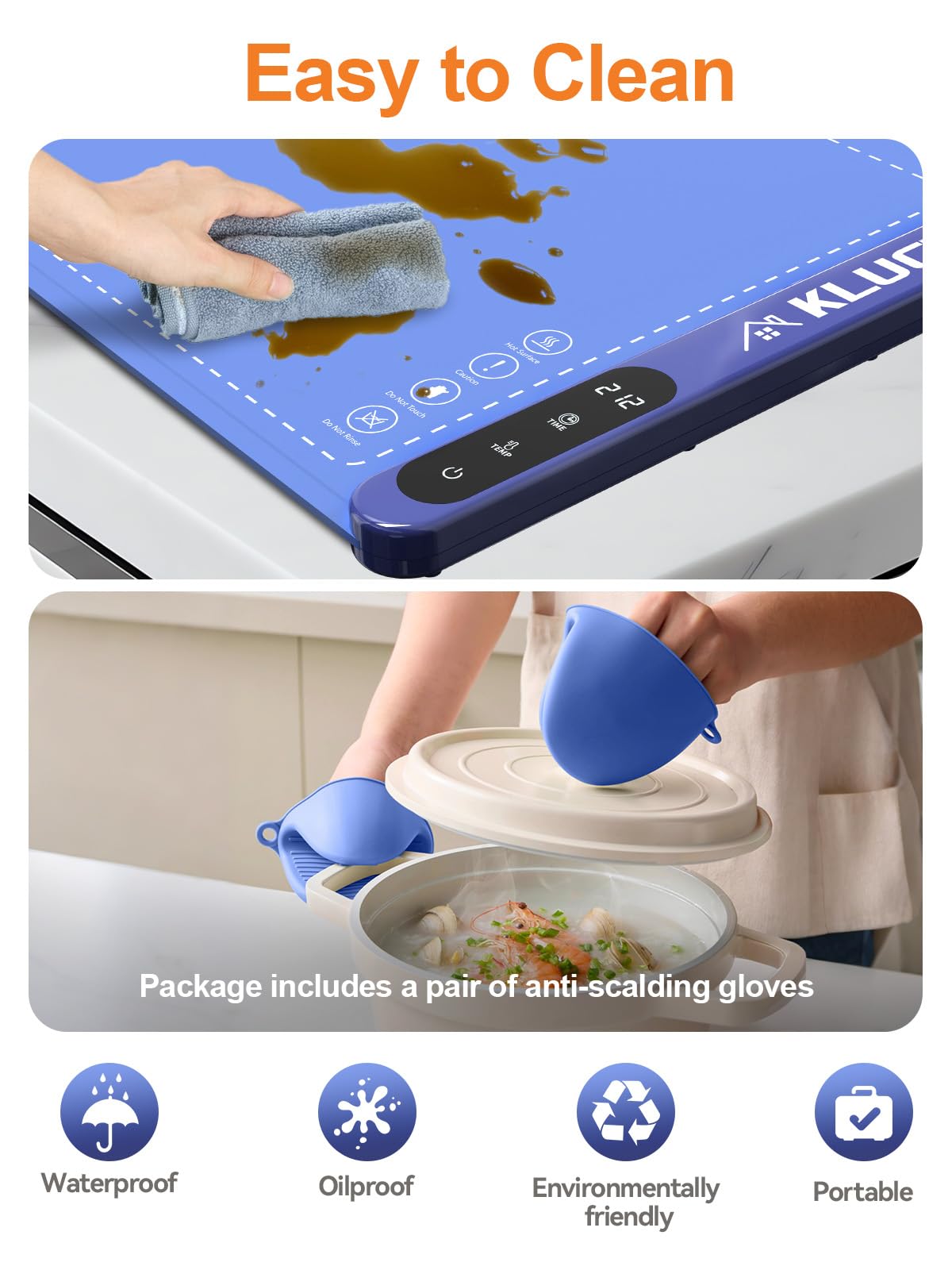 KLUCZ Food Warming Mat, Foldable Silicone Graphene Quickly Heating Food Warmer with 6 Adjustable Temperature and 6H Timer Function for Buffets Parties, Great Gift for Women Mother (XL-Blue)