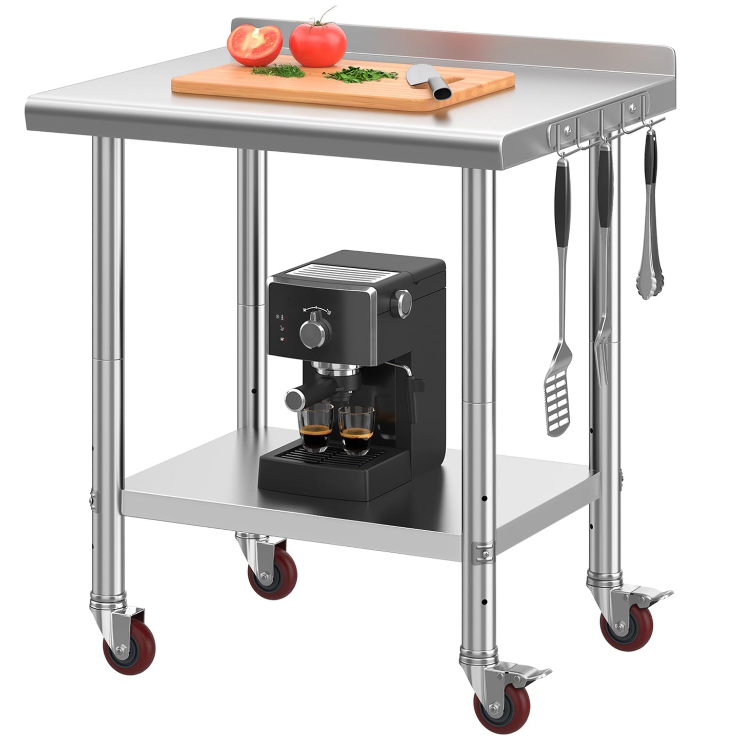 YITAHOME 30" x 24" Stainless Steel Table with Wheels for Prep & Work with Backsplash, NSF Metal Table Prep Table with Undershelf for Home Kitchen Restaurant Garage Warehouse