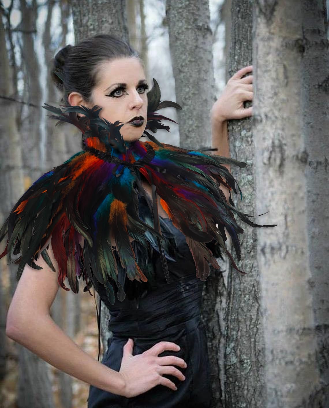 HOMELEX Black Witch Feather Collar Crow Shawl Costume Halloween Swan Wings Accessories Cape for Women