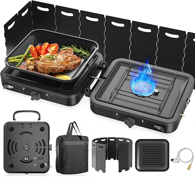 2 Burner Portable Camping Stove Propane, Folding Propane Stove for Camping, Camp Stove with 17,000 BTU,Two Adjustable Burn...