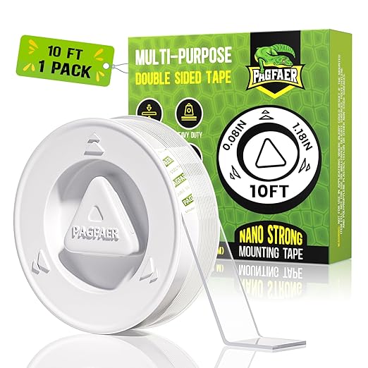 10FT Strong Double Sided Nano Tape for Walls, Removable Heavy Duty Mounting Tape for Walls No Residue, Clear & Strong Two Sided Adhesive Tape, Removable Picture Hanging Strips, Poster, Carpet