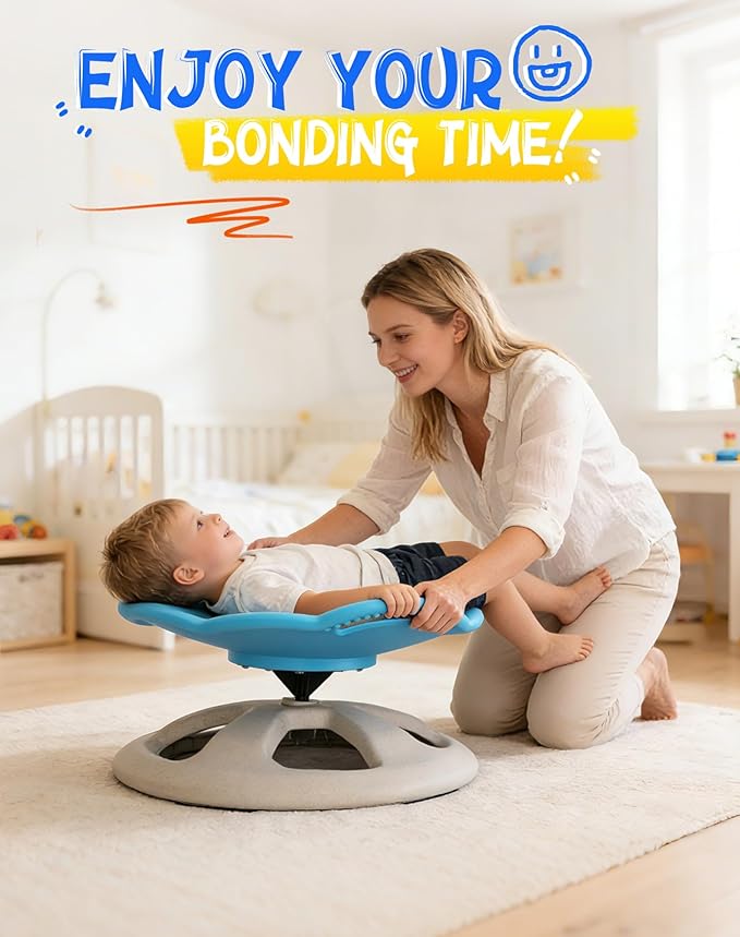 FERUERW Spinning Chair for Autistic Kids with Handle, Sensory Swivel Chair, 220LBS Weight Capacity, Sensory Toy for Children with ADHD/Autism, Training Body Coordination, 3+ Years (Blue)