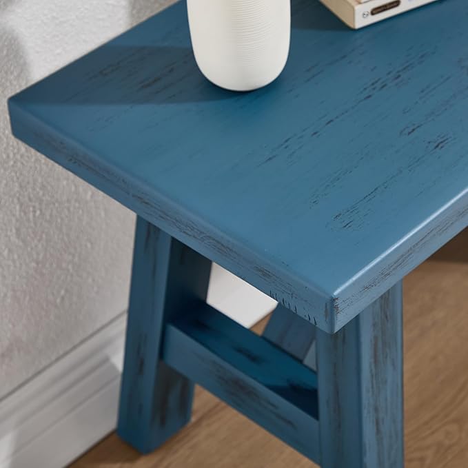 Janoray 30" Entryway Bench Farmhouse Narrow Dining Bench Shoe Rack Small Wooden Benches Holds up to 300lbs for Hallway Living Room Dining Room Bedroom，1 Tier, Blue