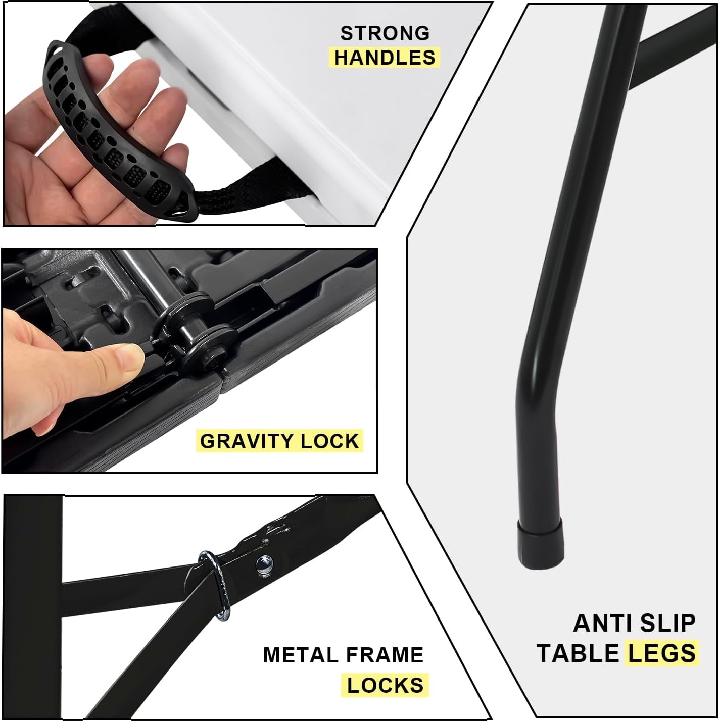 2-PCS 70.8" W X 29" D X 29" H - 6 ft Black Folding Table Heavy Duty Portable, Plastic Folding Utility Folding Table for Camping, Picnics & Parties