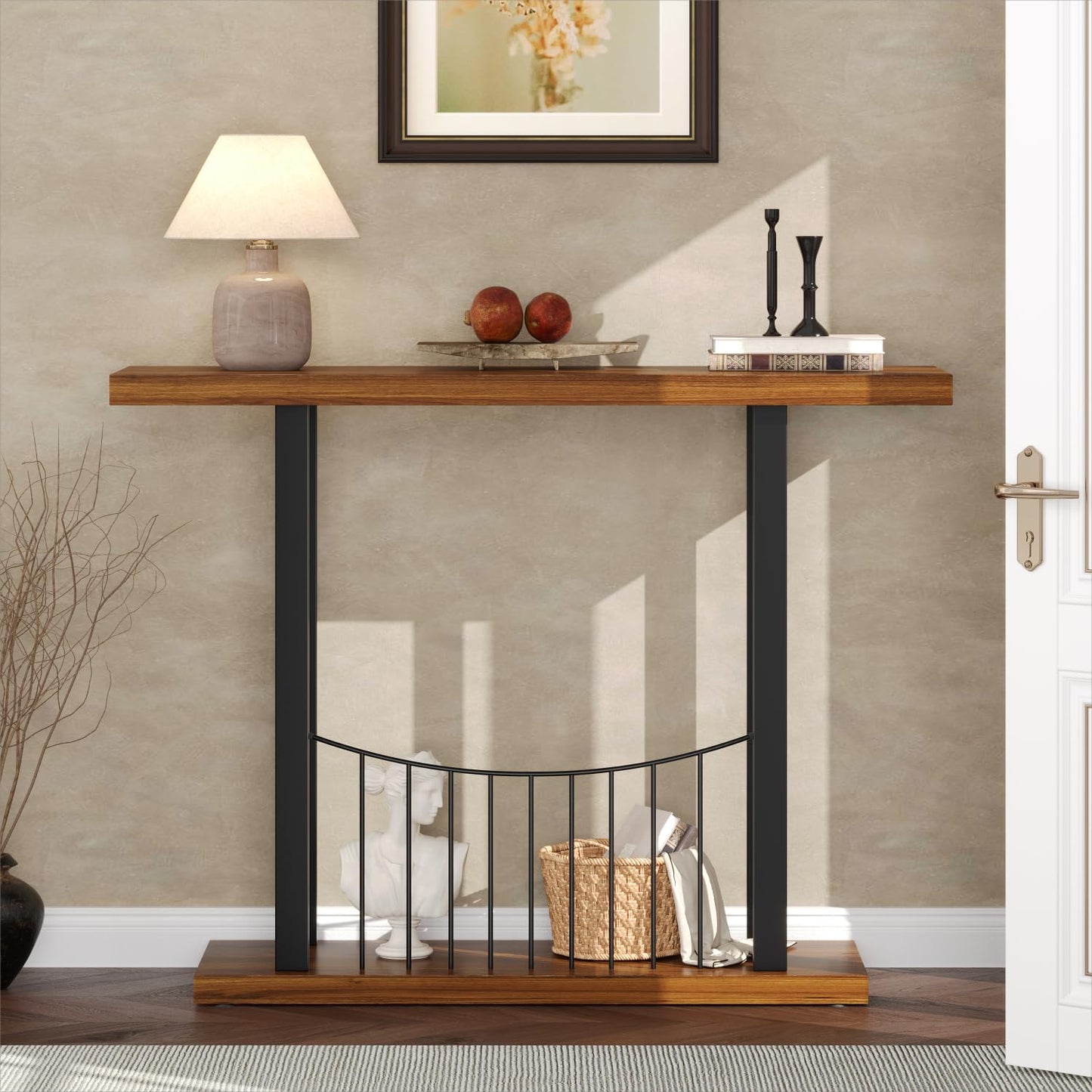 UNIQUITE 39.4 Inch Console Table, Industrial Entryway Table Sofa Tables Behind The Couch for Entrance Hallway Living Room, Rustic Brown