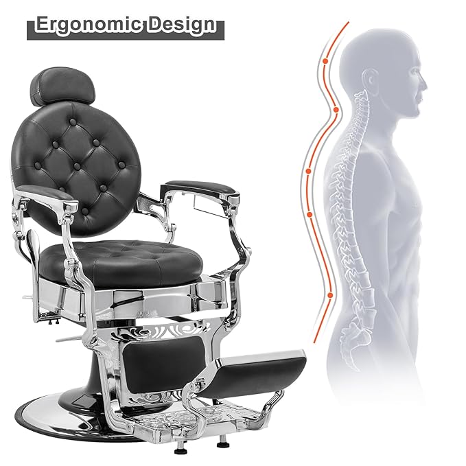 Winado Heavy Duty Vintage Recline Barber Chair Hydraulic with Headrest, Supports up to 700lbs & 360°Rotatable, Professional Salon Beauty Spa Shampoo Equipment (Button Style)