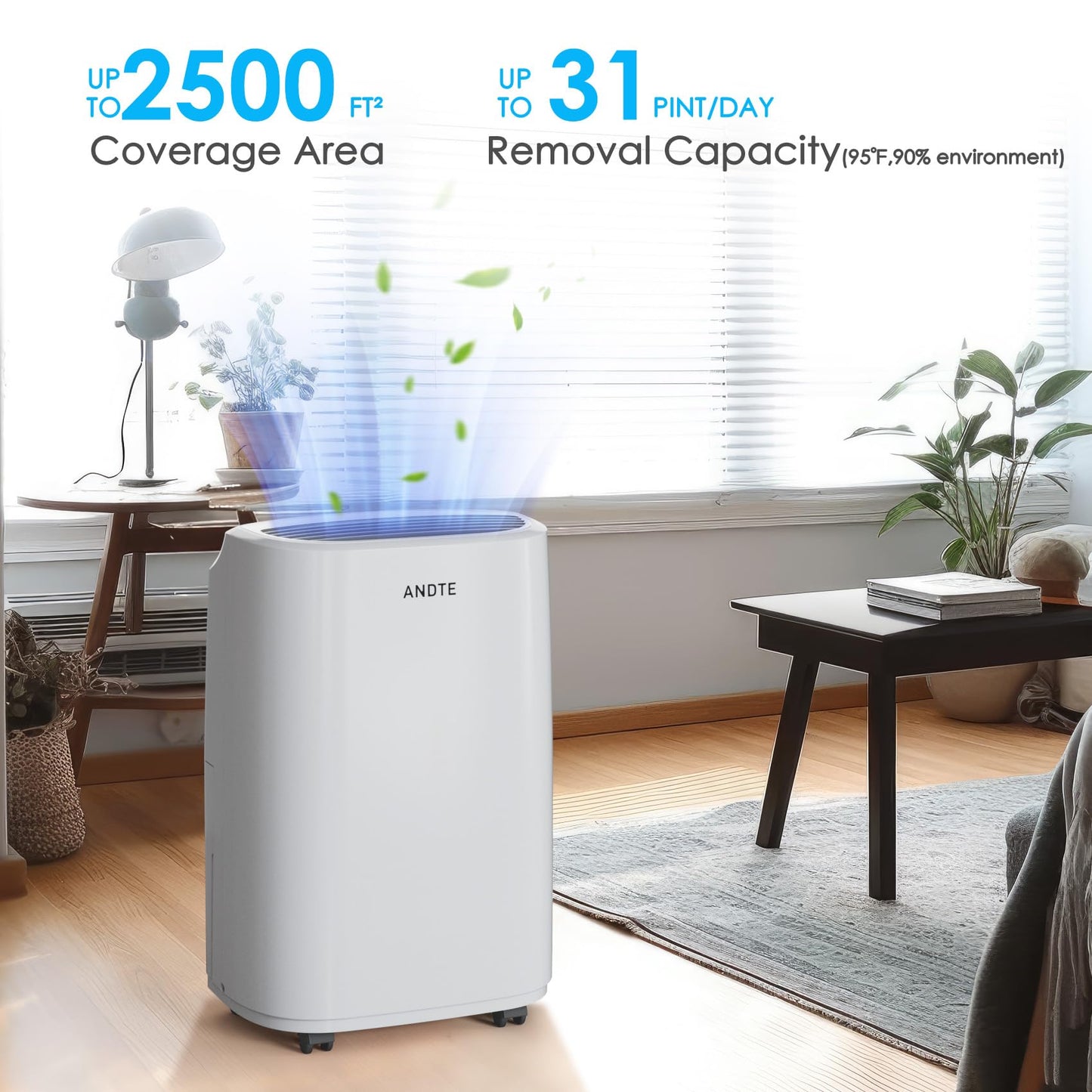2500 Sq.Ft Dehumidifier for Home Basement, ANDTE 34 Pints Dehumidifier with Drain Hose with Smart Humidity Control, 3 Operation Modes, Powerful Moisture Removal for Large Room, RV, Bathroom, Bedroom