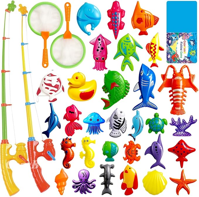 CozyBomB™ Magnetic Fishing Toys Game Set for Kids | Water Table Bathtub Kiddie Pool Party Pole Rod Net, Outdoor Plastic Fl...