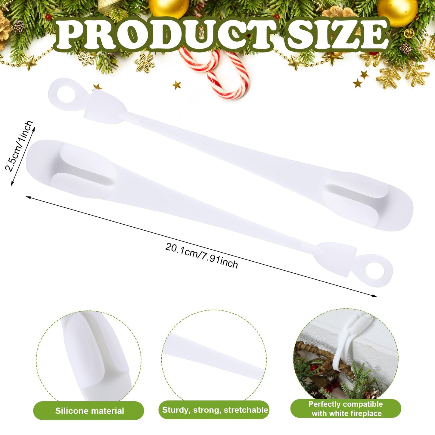 Relaxweex 24 Pcs Christmas Garland Hanger for Mantle Garland Hooks Christmas Wreath Ties Stocking Holder Reusable Silicone Adhesive Straps for Wreath Fireplace Mantle Stairways (White)