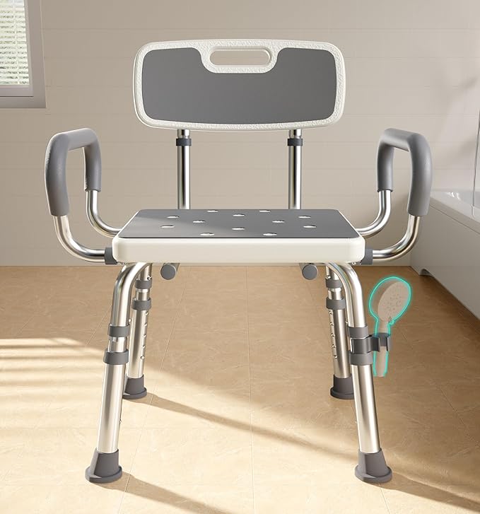 Bluelog FSA & HSA Eligible Shower Chair for Inside Shower with Arms and Back, 500lbs Capacity Height Adjustable Shower Sea...