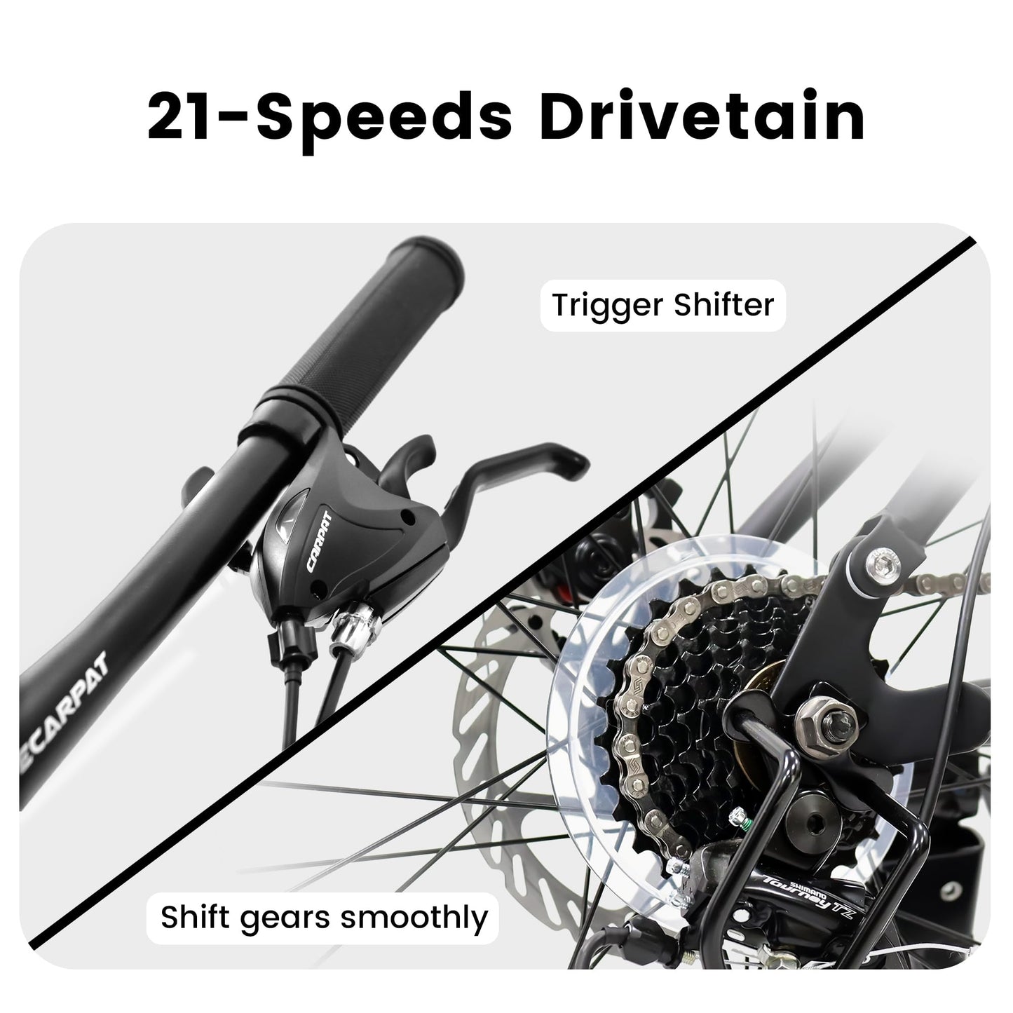 Ecarpat 27.5 Inch Mountain Bike for Men Women Adult, Carbon Steel Frame Mountain Bike with Full Suspension and Dull Disc Brake, 21-Speed MTB Bicycle, Black