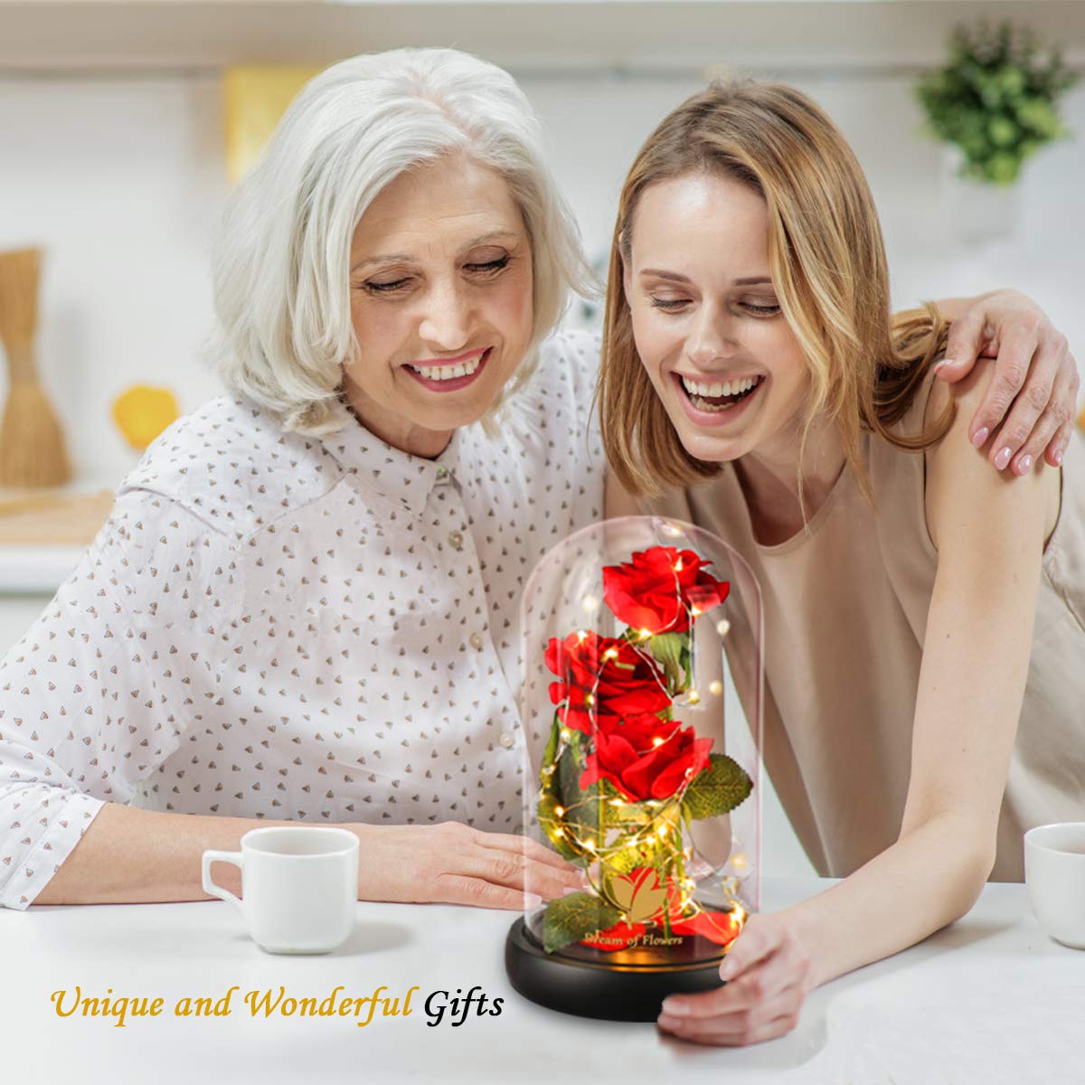 Birthday Gifts for Women,Beauty and The Beast Rose,Forever Real Preserved Red Rose in Glass Dome,Christmas Flowers Gifts for Mom,Wife,Girlfriend, Anniversary,Thanksgiving,Valentines Day Gift Idea