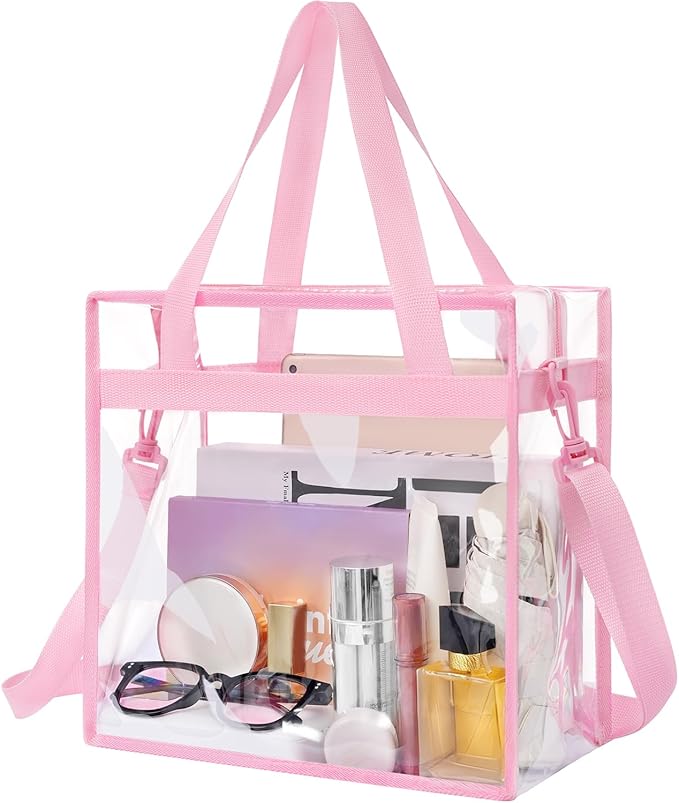 BAGAIL Clear Bags 12x6x12 Stadium Approved Clear Tote Bag with Zipper Closure Crossbody Shoulder Bag with Adjustable Strap