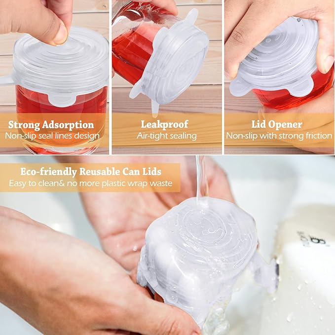 Patelai 16 Pack Silicone Jar Covers Same Size Silicone Jar Cap Stretch Lids Thicker Reusable Container Cover, Expandable Food Storage Covers Dishwasher and Freezer Safe 2.6-3.3 Inch(White)