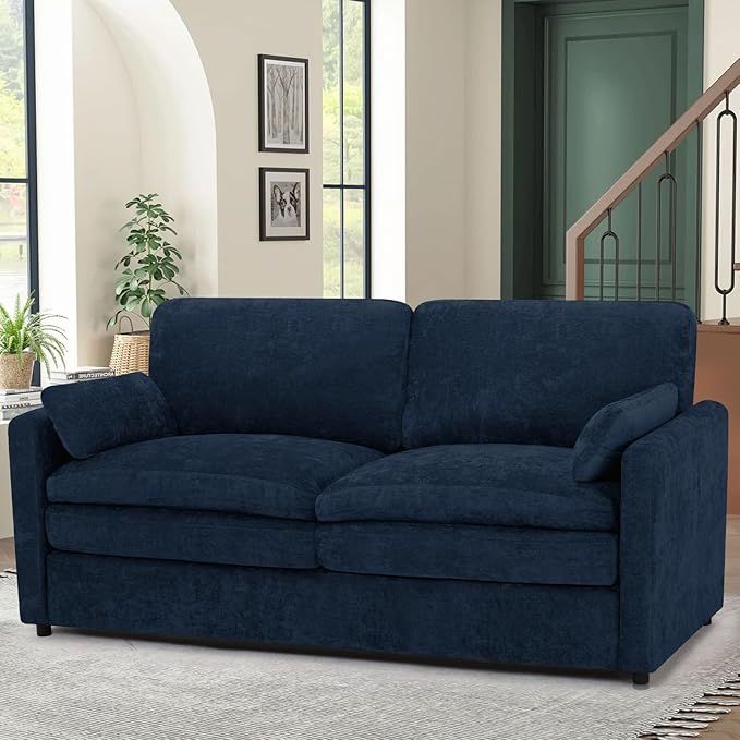 ACMEASE 69” Chenille Loveseat Sofa w/Arm Pillows, Upholstered 2-Seater Sofa w/Comfortable Back Cushions, Modern 2 Seats Couch w/High-Density Foam for Living Room, Apartment, Office, Blue