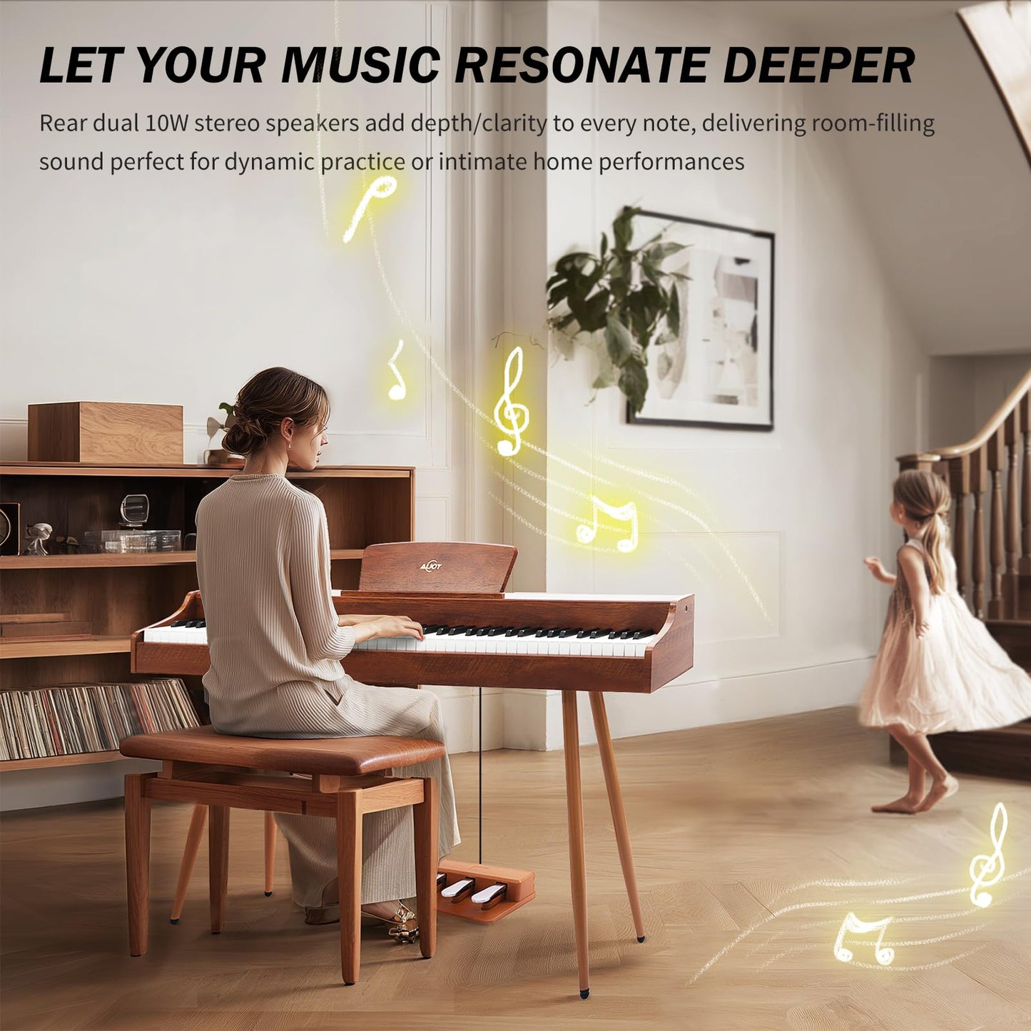 AiJoy Digital Piano 88-Key Hammer-action Weighted Keyboard, Full Size Wooden Electric Piano for Beginners with Triple Pedal, Compact Design, Supports MIDI/Headphone Connection, ADP-20