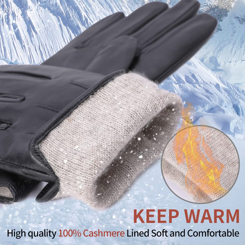 MGGMOKAY Mens Nappa Lambskin Leather Gloves(100% Cashmere Lining),Black,X-Large