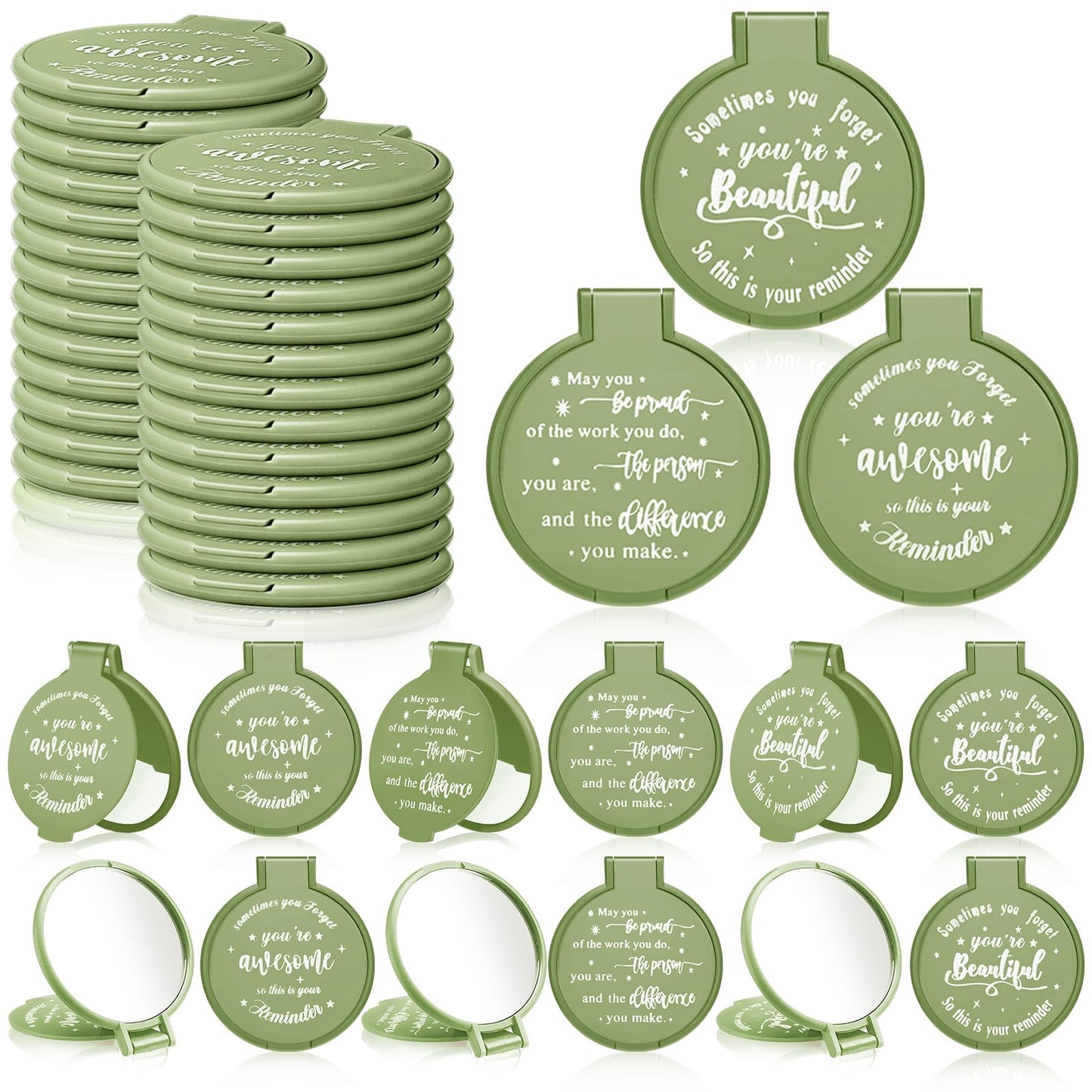 Wenqik 64 Pcs Inspirational Gifts Bulk for Women, Small Pocket Compact Mirrors Bulk with Positive Saying, Motivational Appreciat