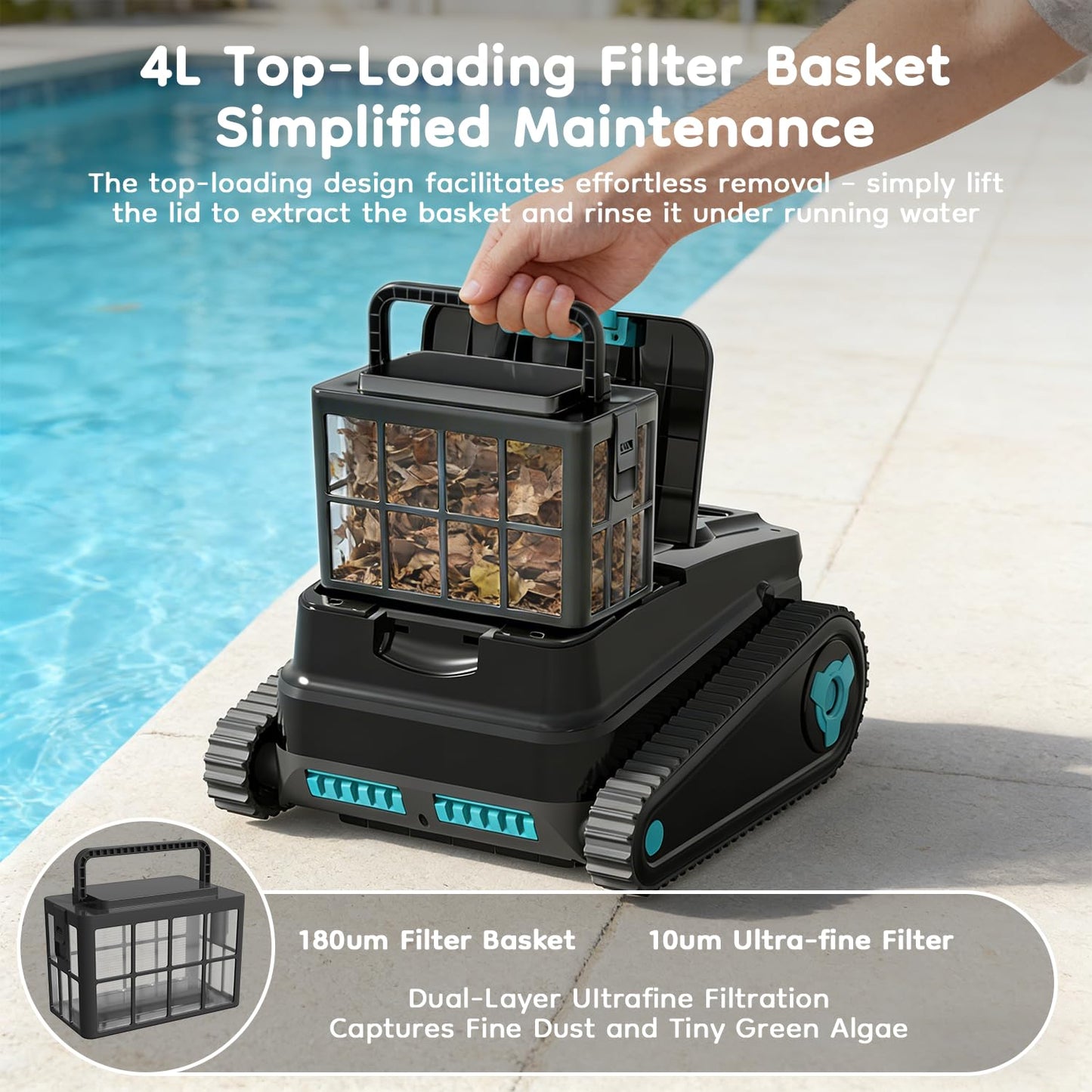 Obito H2 Cordless Robotic Pool Vacuum Cleaner, Dual Filtration, Wall Climbing & Waterline Cleaning, Smart Navigation, Lightweight Automatic Pool Cleaner for Pools up to 2,775 Sq.ft