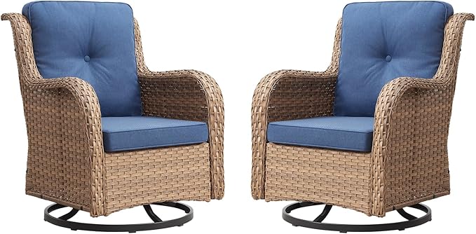 Rilyson Patio Chairs Rocking Swivel Chiar - 2 Piece Outdoor Patio Wicker Rattan Furniture Chairs Set with High Back and Deep Seating for Outside Porch Deck(Yellow/Blue)