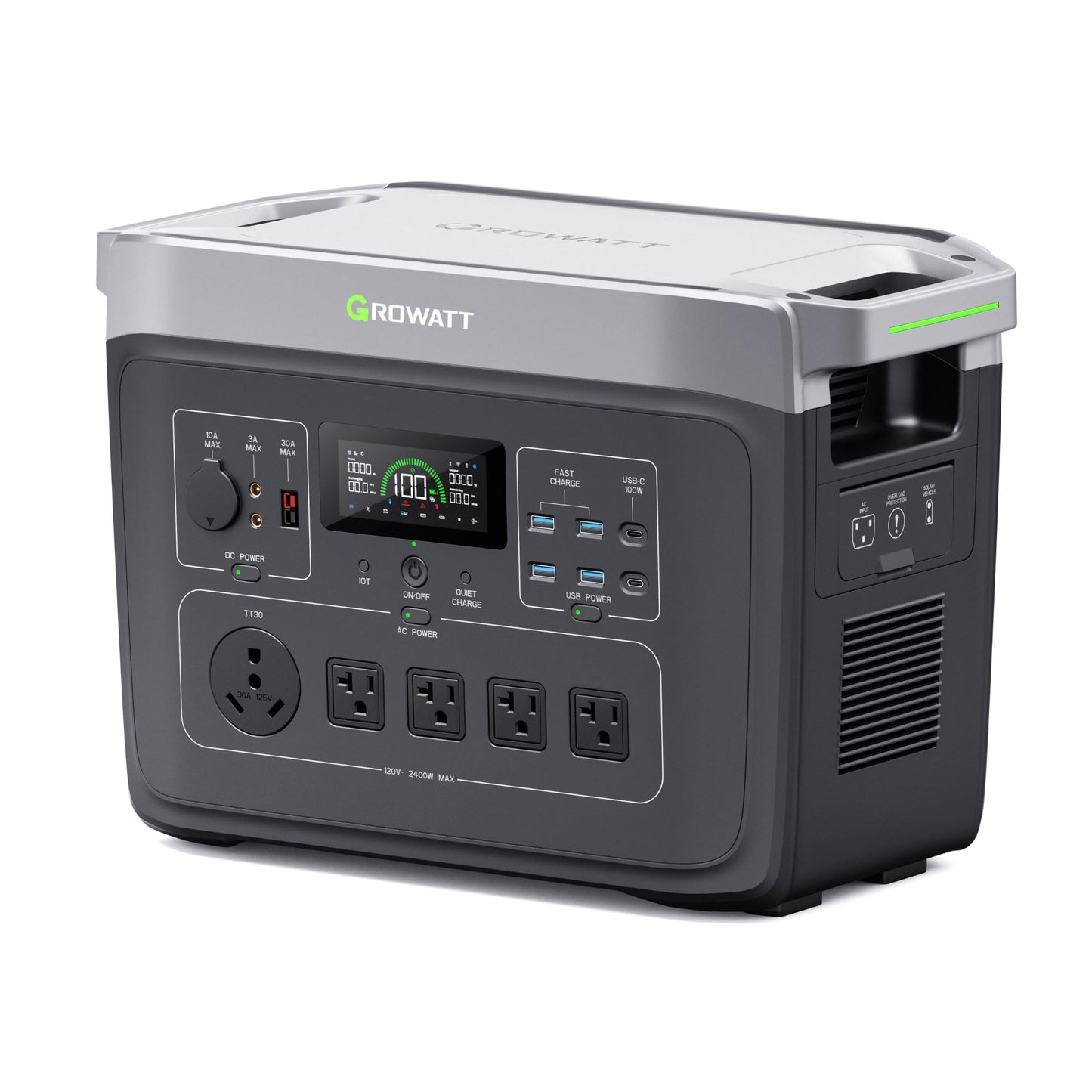 Growatt Portable Power Station ,Infinity 2000 Black Electric Solar Generator,2048Wh Lifepo4 Battery,2400W Ac Output For Home Use
