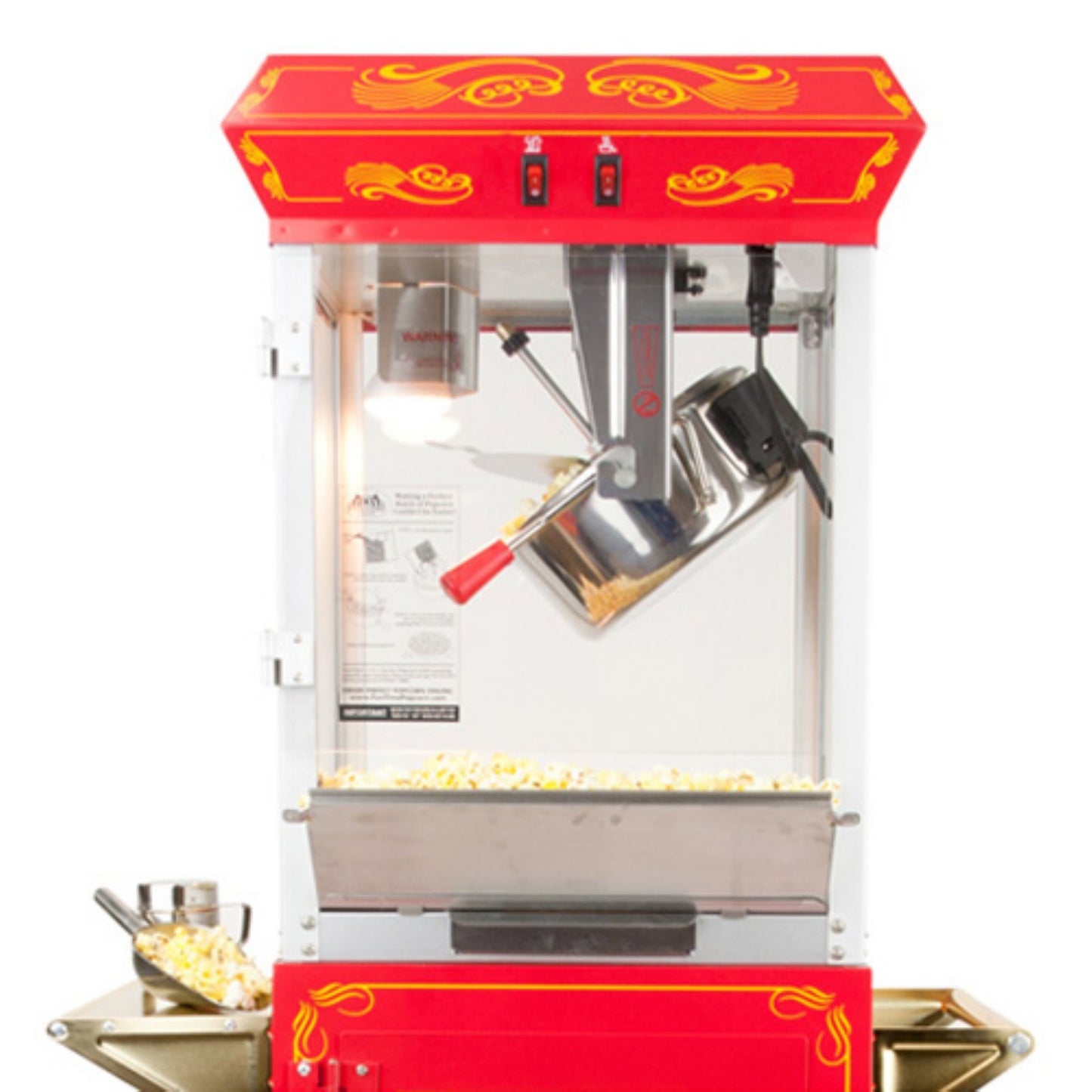Funtime Sideshow Popper 4-Ounce Hot Oil Popcorn Machine with Cart, Red/Gold
