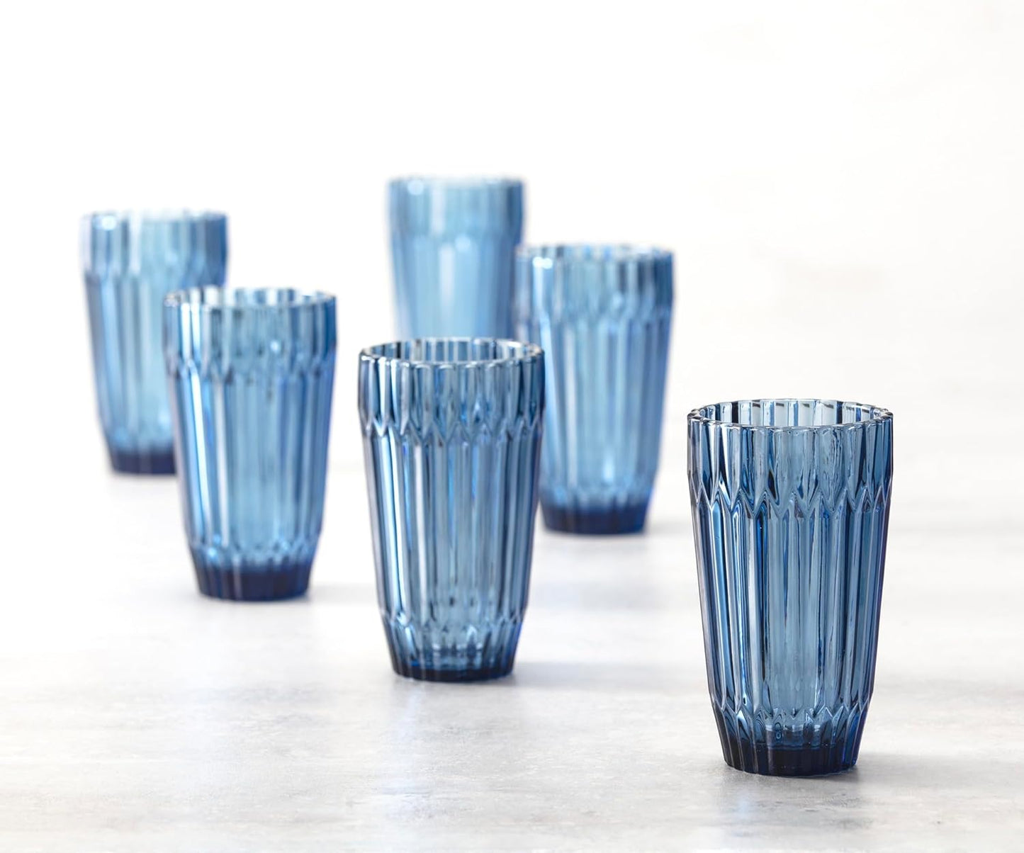 Fortessa Archie Glass Drinkware, Iced Beverage Glass (Set of 6), 15 Ounce, Cornflower Blue
