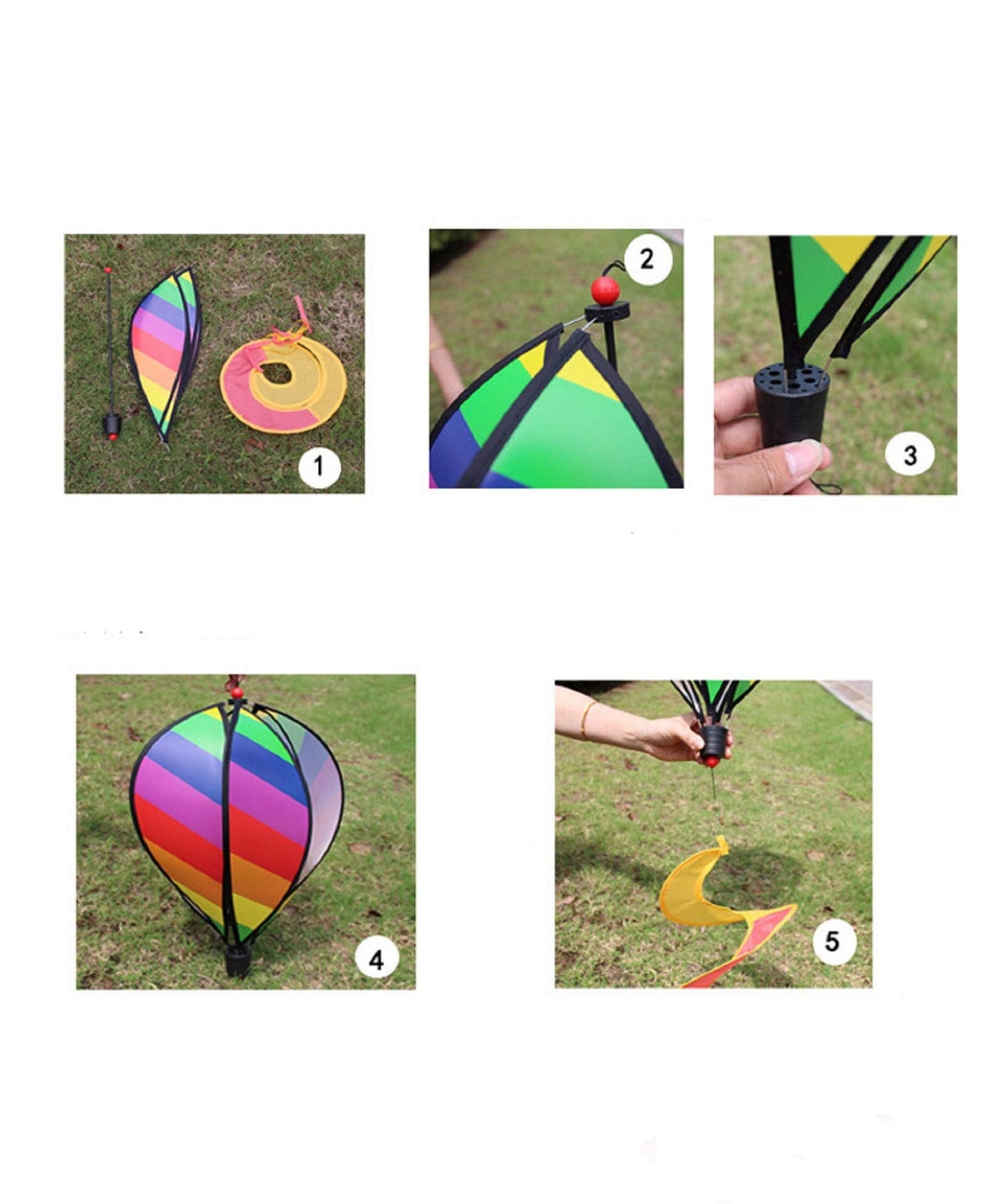 2Pcs Hot Air Balloon Wind Spinner Rainbow Whirl Hanging Ornament Spinning Balloon Windmill Toy Set for Outdoor Garden Patio Yard Home Decoration