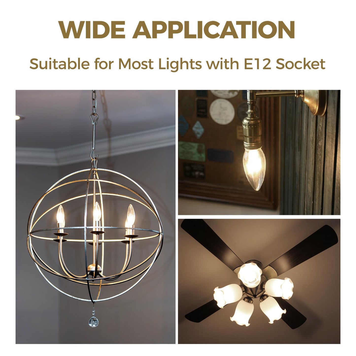 Hizashi E12 Candelabra Bulb 40 watt Equivalent, Dimmable Candelabra LED Light Bulbs Soft White 3000K, 90+CRI 4W 450LM B10 LED Candle Bulb, Candelabra Base, UL Listed, 12 Pack