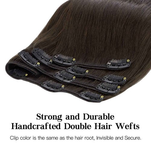 HOTBANANA Human Hair Clip in Hair Extensions, Dark Brown 120g Clip in Hair Extensions Real Human Hair Straight Remy Hair 20 Inch 7pcs