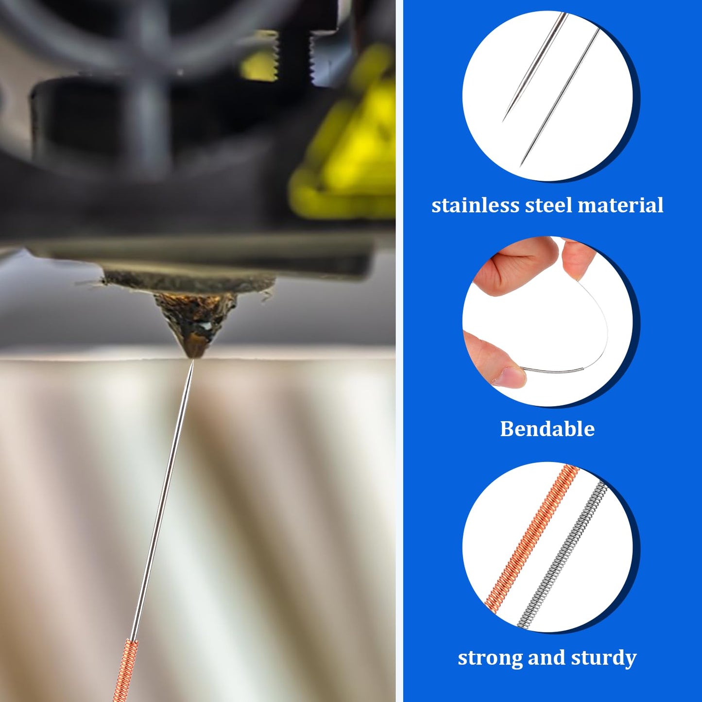 3D Printer Nozzle Cleaning Kit, 10 Pcs Stainless Steel Nozzle Cleaning Needles 0.15/0.2/0.25/0.3/0.35/0.4/0.5/0.6/0.8/1.0mm for 3D Printer Accessories
