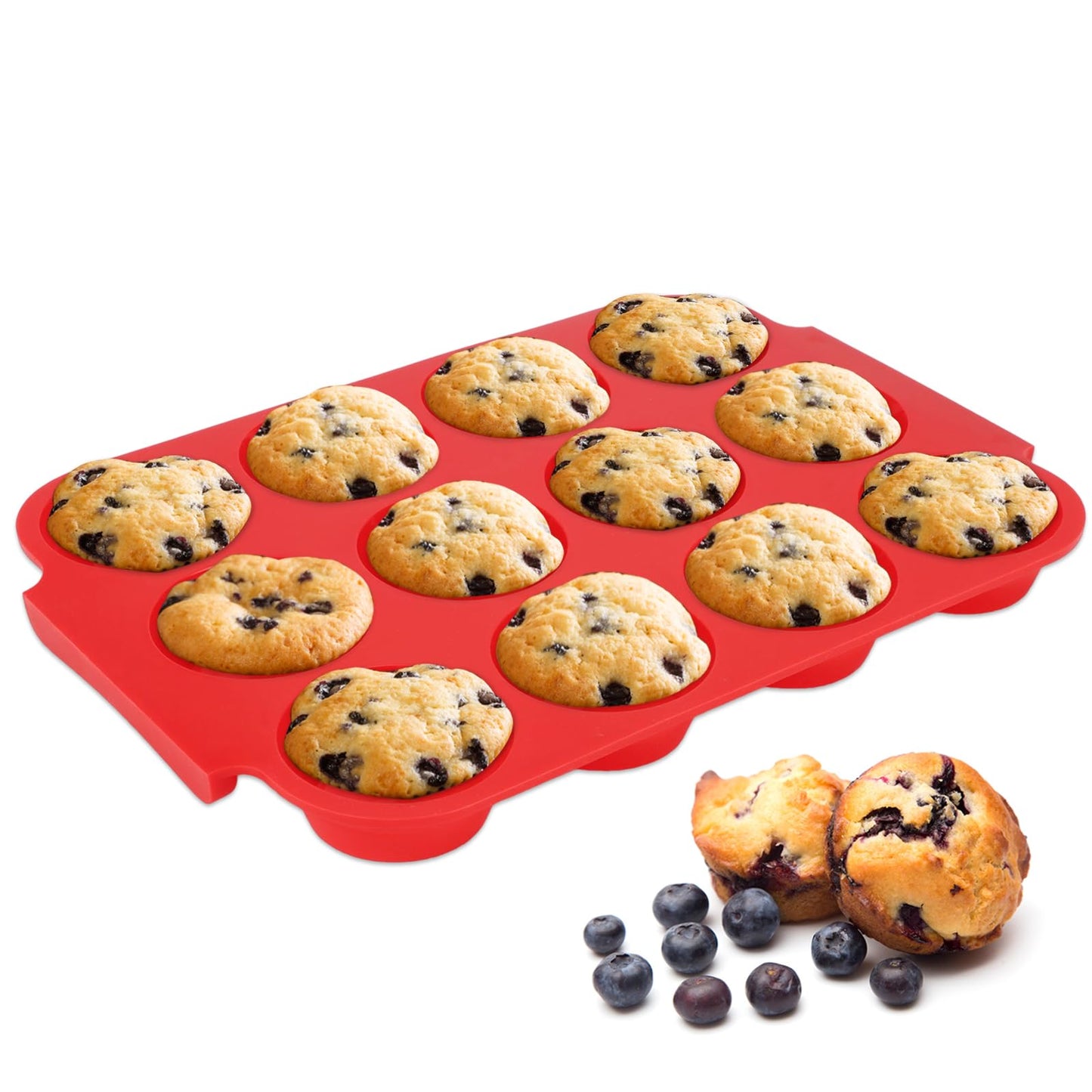 Jalopink Silicone Muffin Pan for Baking – Standard 12-Cup Nonstick Cupcake Pan with Handle, Food-Grade Certified, Odorless, BPA-Free, Silicone Baking Mold for Muffins, Egg Bites, Cupcakes