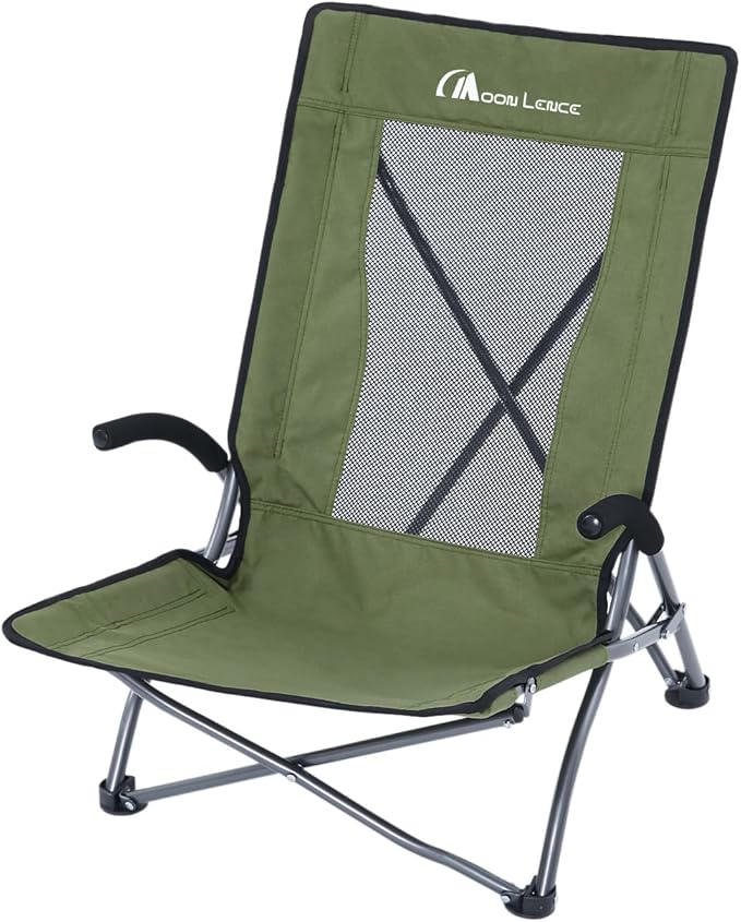 MOON LENCE STY001 Outdoor Chair, Low Chair, High Back, Load Capacity 286.7 lbs (130 kg), Camping Chair, Foldable, Easy Ins...