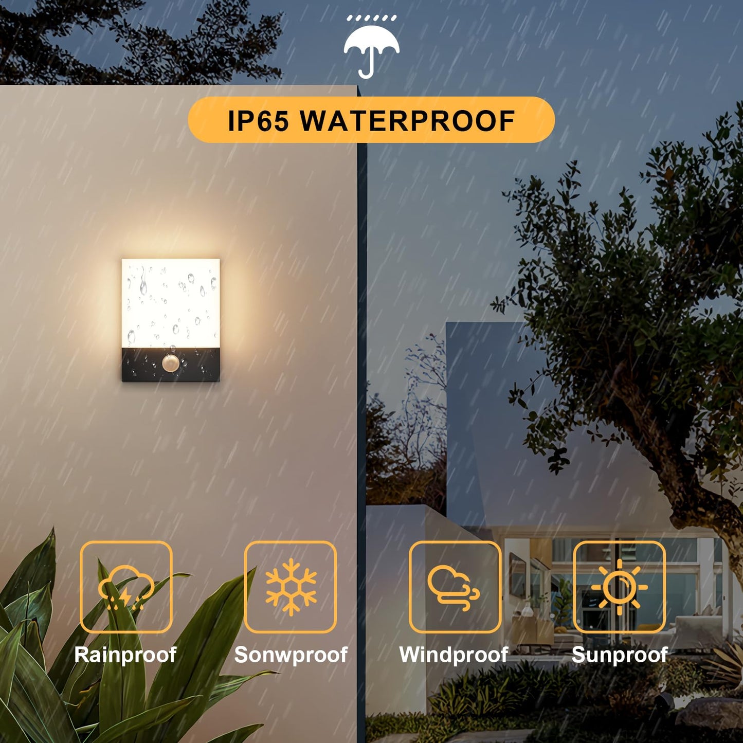 Aoceley 2-Pack Modern Outdoor Led Wall Light with Motion Sensor,24W 3000K Wall Porch & Patio Lighting,IP65 Waterproof Hardwired Exterior Aluminum Wall Lamp for House Yard Hallway Garden Garage(Black)