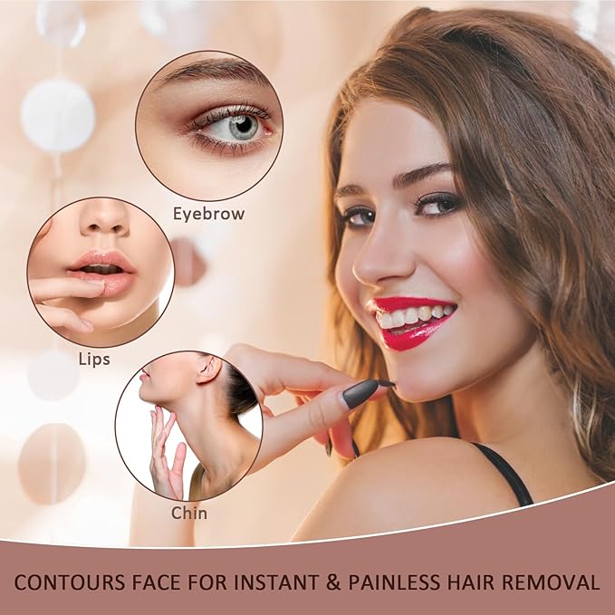 Facial Hair Remover for Women, Painless Hair Removal Device Portable Womens for Lip, Chin with USB Rechargeable, Rose Gold