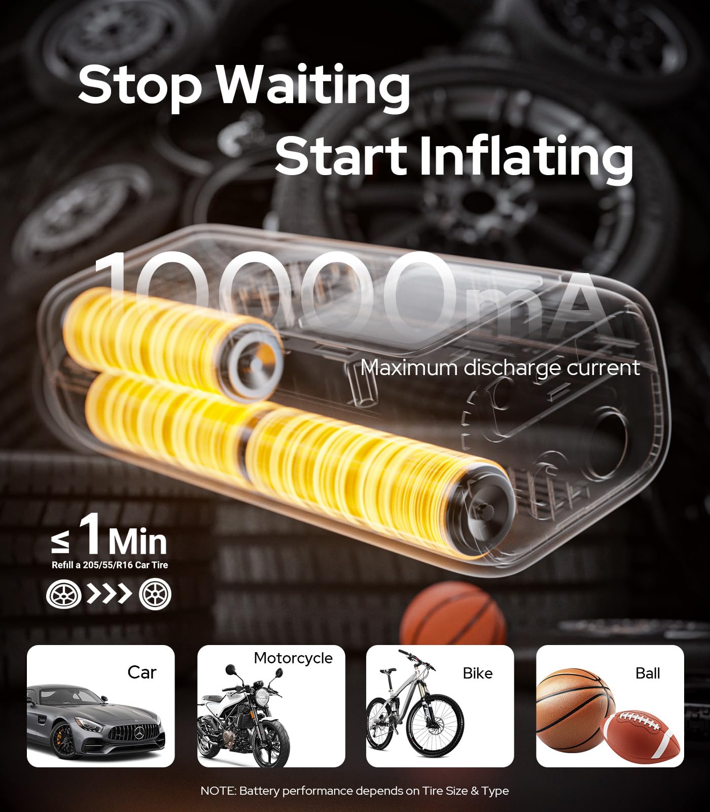 WARWOLF 160PSI Tire Inflator Portable Air Compressor - Bike Air Pump for Car Tires: SUV, Light Truck, Motorcycle, Bike, with Auto Shut-Off, Digital Gauge, 12V Car Adapter, LED Light