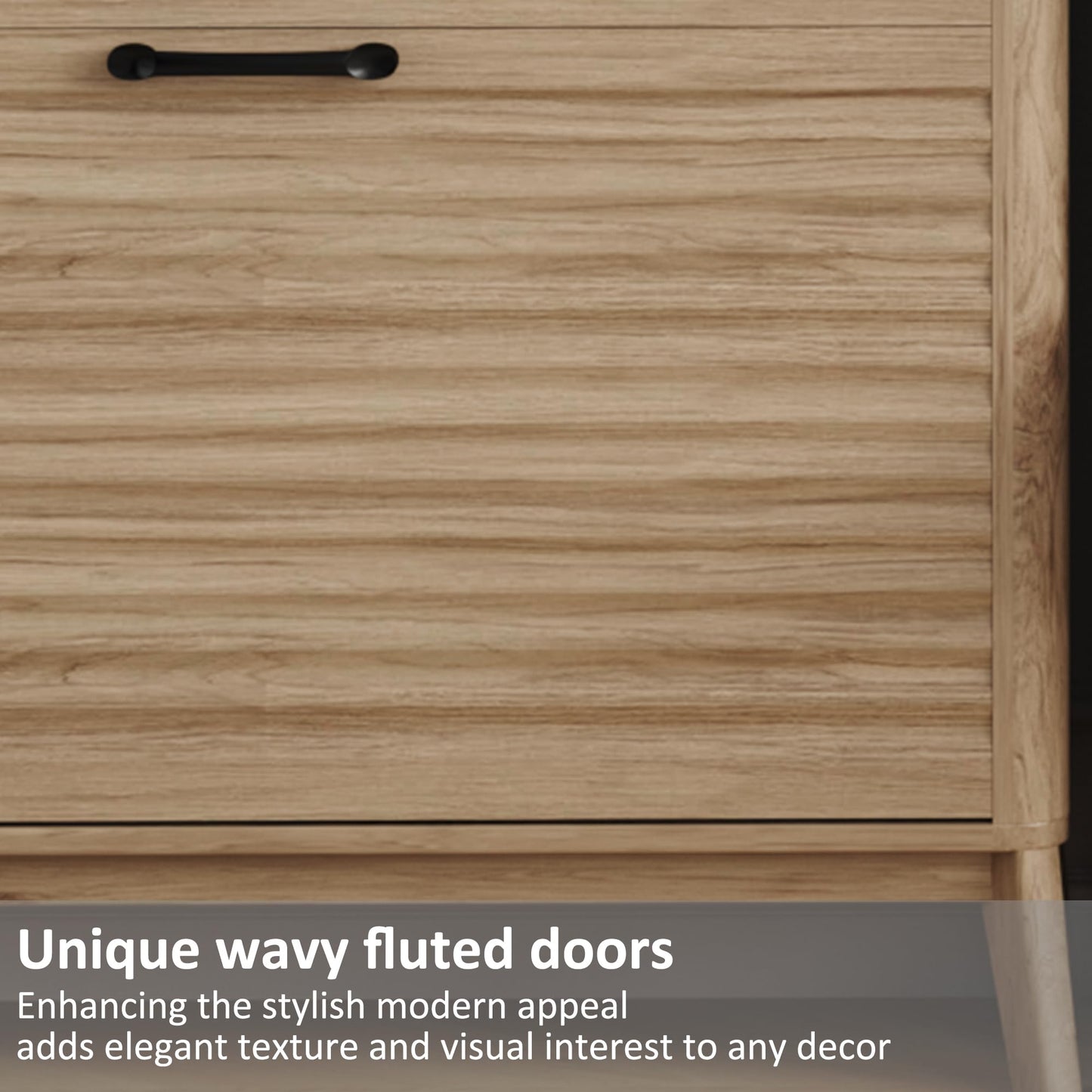 HOMEFORT Shoe Storage Cabinet for Entryway, 31.5" Fluted Shoe Cabinet with 2 Flip Drawers, Mid-Century Modern Hidden Shoe Rack Organizer, Slim Shoe Cabinet for Front Door Entrance, Natural Oak