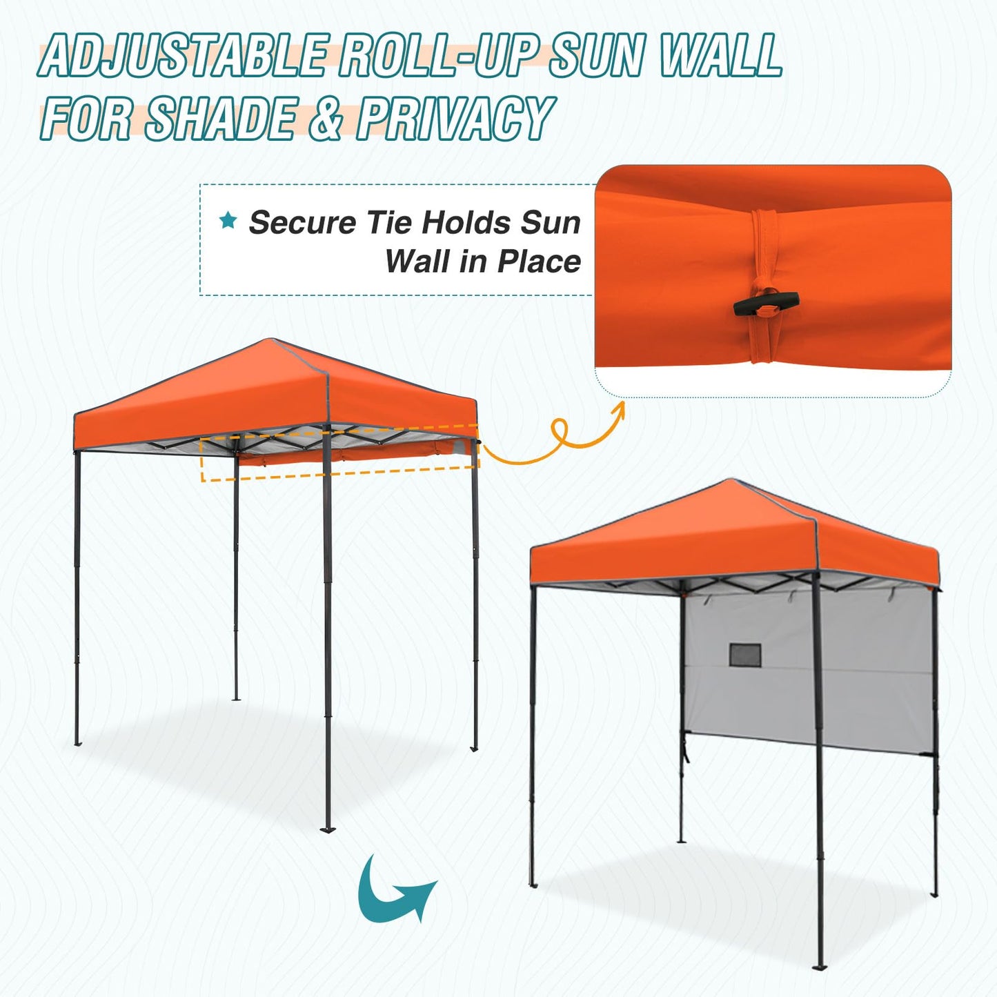 EAGLE PEAK Instant Pop Up Canopy with Adjustable Sun Wall 6x4, Straight Lightweight Compact Portable Tent with Carry Bag, Orange