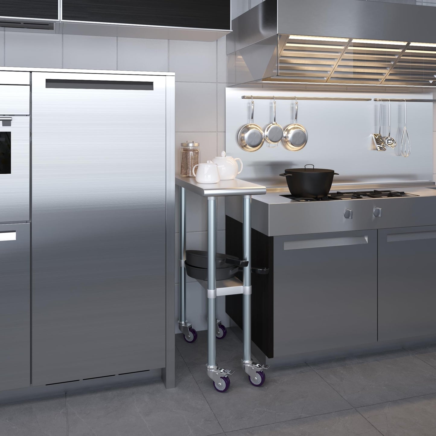 AmGood 30 in. x 12 in. Stainless Steel Work Table with Wheels | Metal Kitchen Food Prep Table | NSF