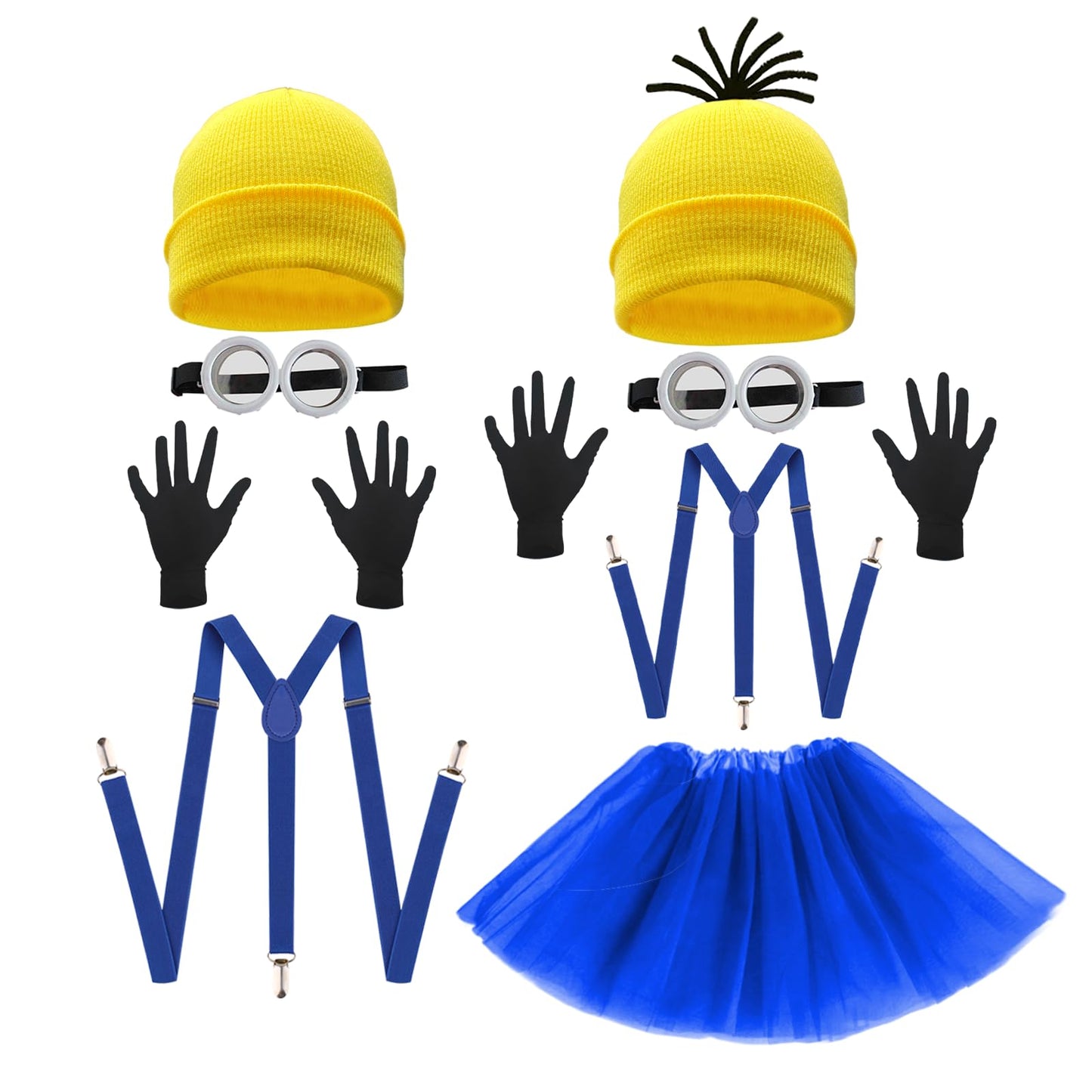 TUSAUW 9PCS Halloween Costume Accessories Yellow Beanie Knit Hat Goggles Glasses Gloves for Halloween Cosplay Set