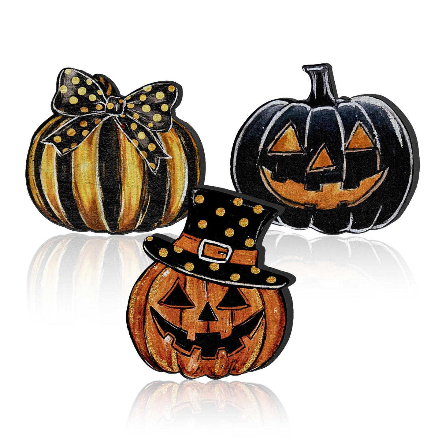 Smile 3 Pcs Wooden Blocks Signs, Happy Halloween Pumpkin Tiered Tray Decorations, Indoor Decor for Kitchen Bathroom and Home Table Shelf