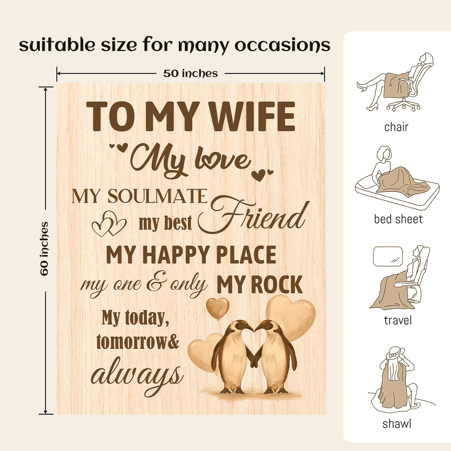 Ueedklaayy Gift for Wife, Birthday Gifts for Wife from Husband, Romantic Wedding Anniversary Blanket Gifts for Her, Wife Gifts for Valentines Day/Birthday/Anniversary, to My Wife Blanket