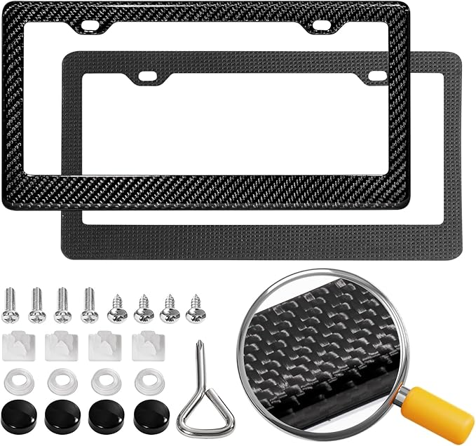 DCRCFIBER Real Carbon Fiber License Plate Frame, 100% Pure Carbon Fiber Frame, Black License Plate Holder Cover with Screw...