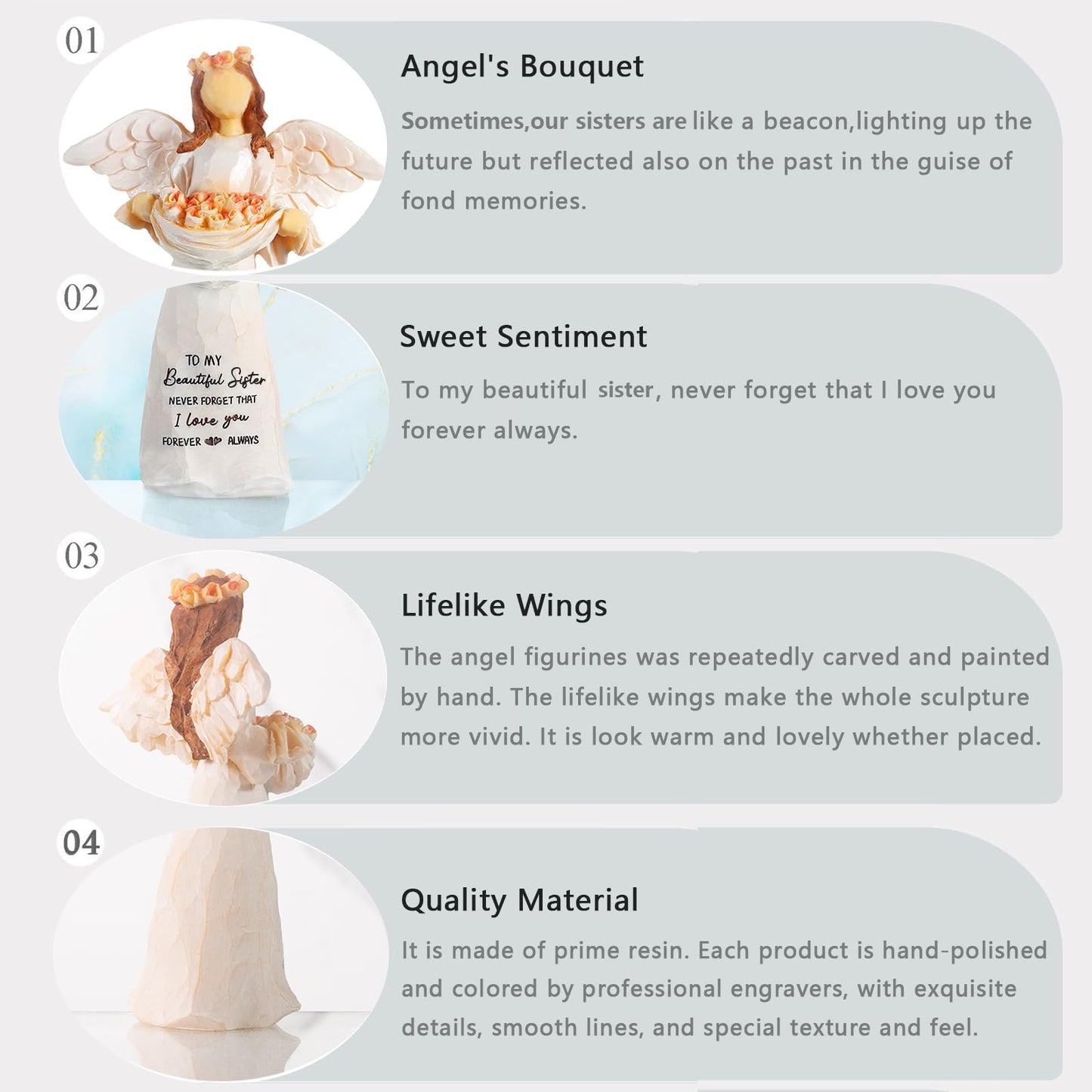 Sisters Gifts,5.12" Angel Figurine Gifts to Sister,Birthday Gifts for Sister from Sister,Sisters Gifts for Women on Birthday and Sister's Day